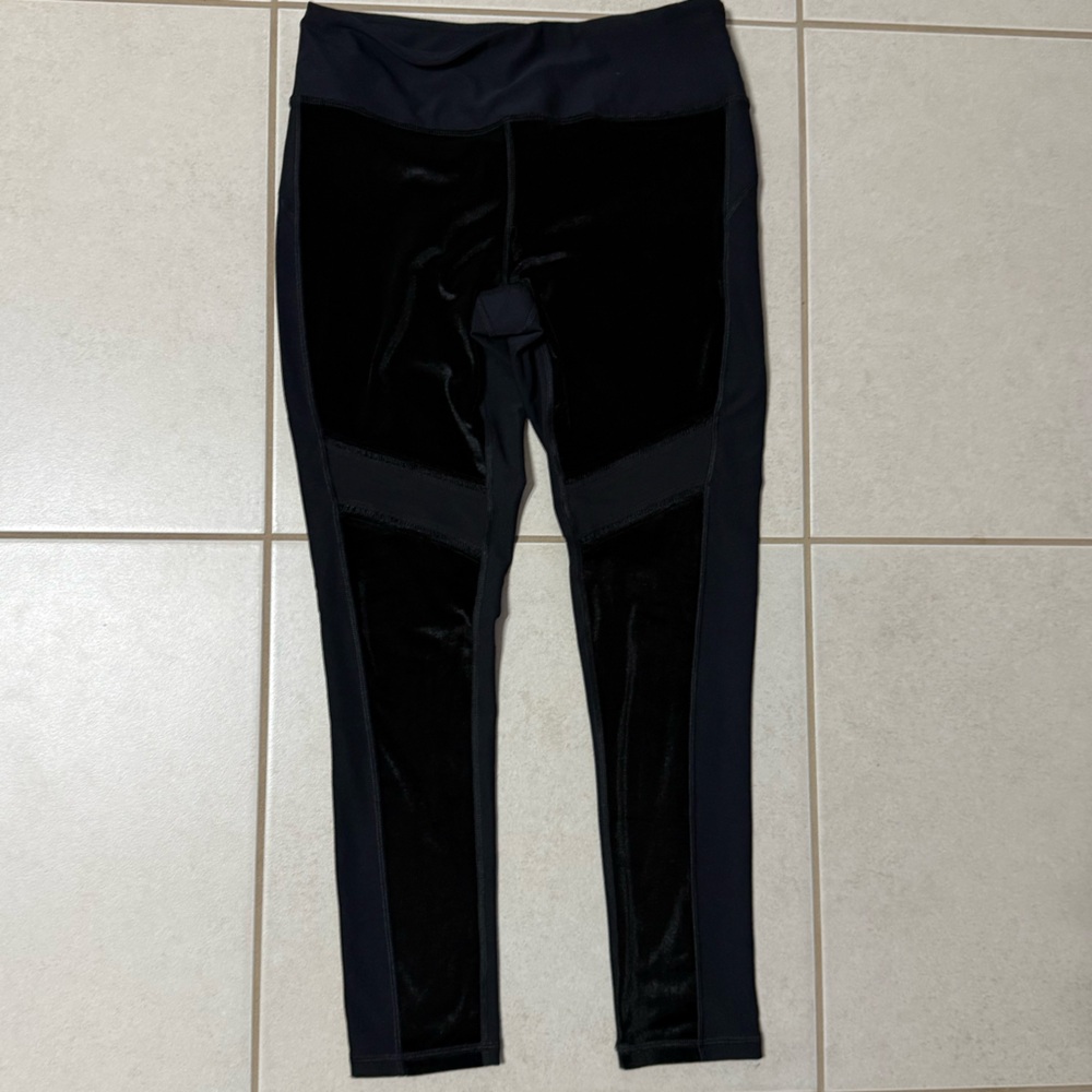 Women’s Black Leggings with Velvet Panels